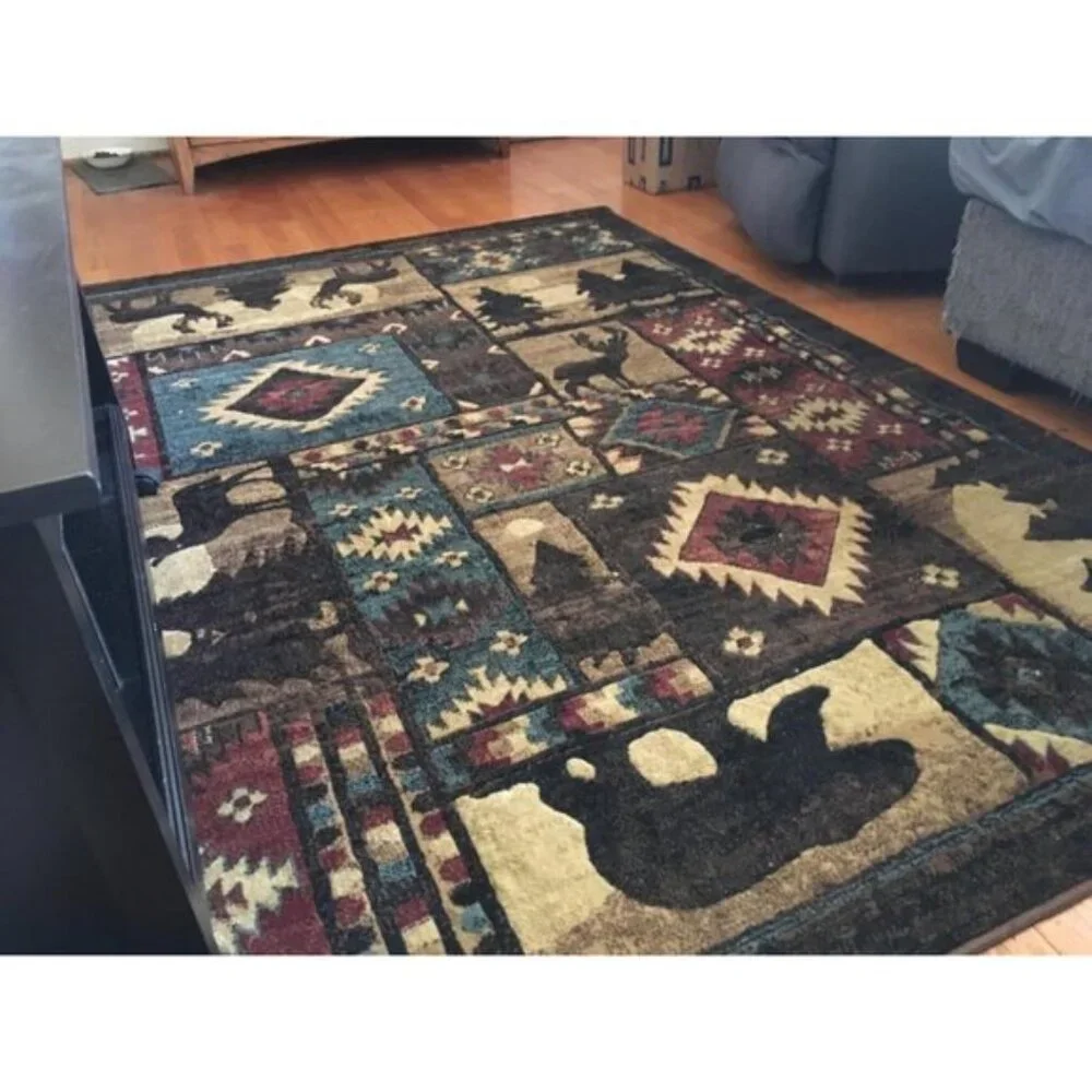 New 5.2x7.2 Buffalo Bear Rustic Area Rug, Brown Red Carpet for Home